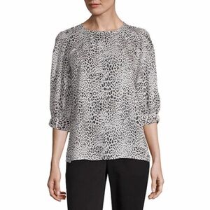 (A5) Worthington Leopard Print Blouse - M - Black White Animal Top Professional